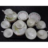 A tray of 20 pieces of Royal Stafford Broom tea china together with 18 pieces of Paragon Bordeaux