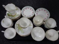 A tray of 20 pieces of Royal Stafford Broom tea china together with 18 pieces of Paragon Bordeaux