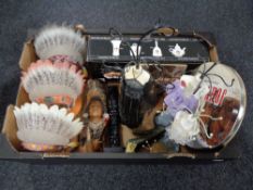 A box of native American ornaments, Commemorative china,