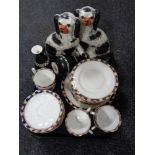 A tray of pair of Staffordshire dog figures, Crown Devon fieldings vases,