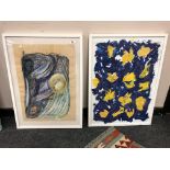 Two contemporary pictures in white frames - abstract figures