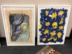 Two contemporary pictures in white frames - abstract figures