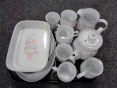 A tray of Denby stoneware tea china and oven dishes