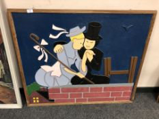 Continental School : Abstract wooden relief panel - married couple