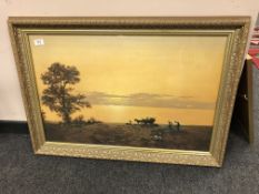 A gilt framed over-painted print - farmland