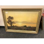 A gilt framed over-painted print - farmland