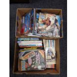 Two boxes of Doctor Who magazines annuals and paper backed books,