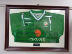 A signed Roy Keane Republic of Ireland football shirt in frame