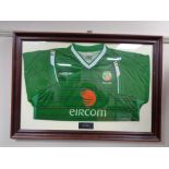 A signed Roy Keane Republic of Ireland football shirt in frame