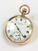 A good 9ct gold open faced pocket watch, signed Goldmsiths & Silversmiths Co.