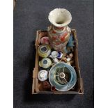 A box of Japanese Kutani vase, Oriental style ginger jars,