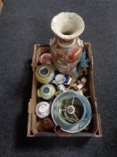 A box of Japanese Kutani vase, Oriental style ginger jars,