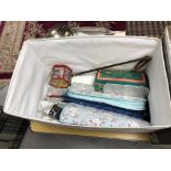 A box of knitting equipment etc