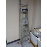 Three sets of aluminium folding steps and ladders