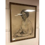 Continental School : charcoal lady study, signed, framed.