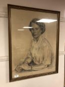 Continental School : charcoal lady study, signed, framed.