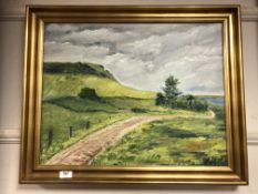 Continental School : Farmland, oil on canvas, framed.