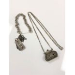 A silver and marcasite handbag necklace,