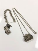 A silver and marcasite handbag necklace,