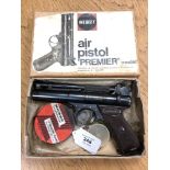 A Webley 'Premier' .22 air pistol, with box and pellets.