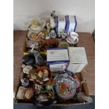 Two boxes of Italian china tea pot, Maling trinket pot, Ringtons ware, collector's plates,