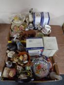 Two boxes of Italian china tea pot, Maling trinket pot, Ringtons ware, collector's plates,