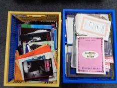 Two plastic crates of theatre programmes