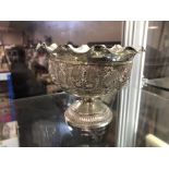 An Indian silver bowl on stand,