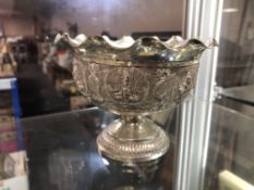 An Indian silver bowl on stand,