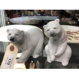 Two Lladro polar bears