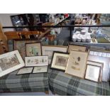 A large quantity of pictures and prints, framed watercolours, signed dog print,
