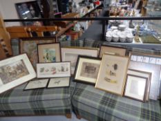 A large quantity of pictures and prints, framed watercolours, signed dog print,