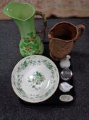 A tray of Carlton ware jug, Crown Staffordshire Kowloon bowl, pottery rope jug,
