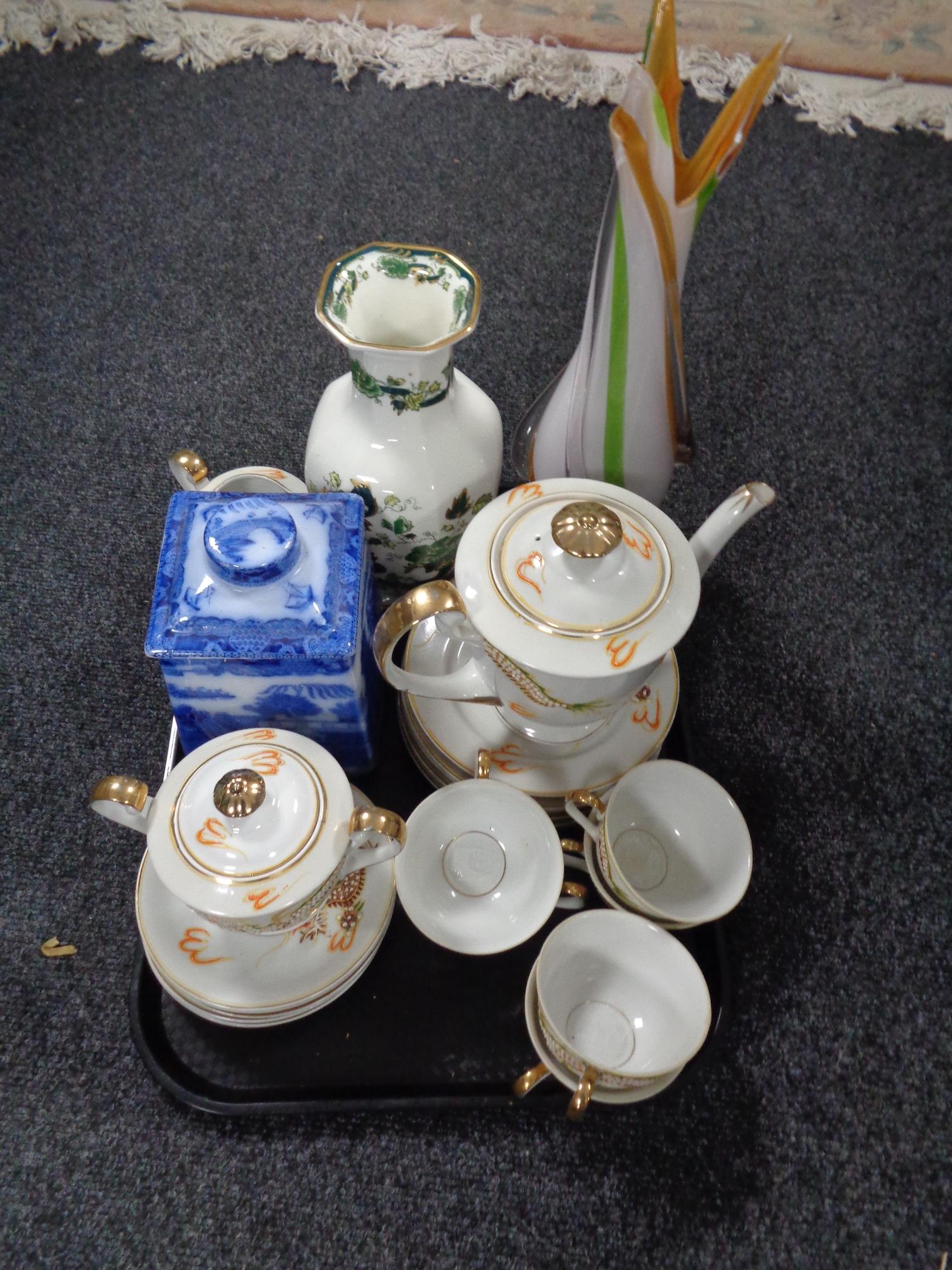 A tray of Japanese eggshell tea service, Mason's vase,
