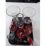 A tray of glass, vases,