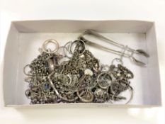 A box of silver and white metal jewellery, necklaces,