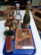 A tray of bottle of Richard Grainger champagne together with set of alcohol miniatures,