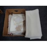 A box of table linen,