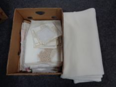 A box of table linen,