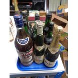 A tray of twelve assorted bottles of alcohol, sparkling cider, sherry,