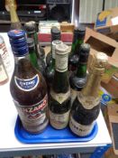 A tray of twelve assorted bottles of alcohol, sparkling cider, sherry,