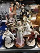A tray of seven figurines - Capodimonte,