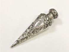 An ornate Victorian silver scent bottle, Horton & Allday, Birmingham 1889, of conical form,