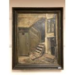 Continental School : Staircase, oil on canvas, framed.