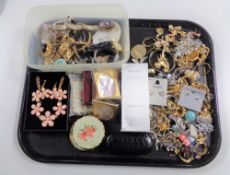A tray of assorted costume jewellery, lady's watches, Calvin Klein perfume,