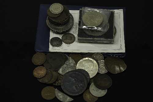 A collection of coins to include - 1797 cart wheel penny, £2 coins, commemorative crown,