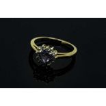 A 14ct yellow gold diamond set tanzanite heart shaped cluster ring,