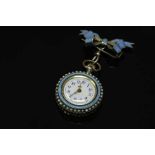 An early twentieth century silver and enamelled Swiss fob watch, cylinder movement with white dial,