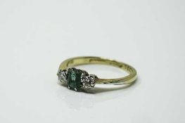 An antique 18ct yellow gold emerald and diamond ring, size J.