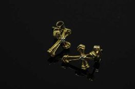 A pair of yellow gold diamond set cross earrings, 12 mm x 9 mm.